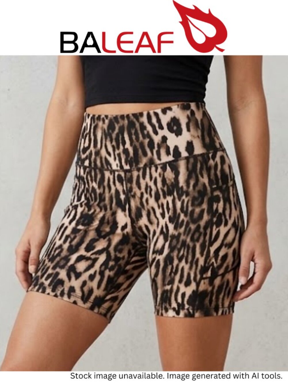 Baleaf Women's High Waisted Leopard Print Light Compression Bike Shorts Size XL